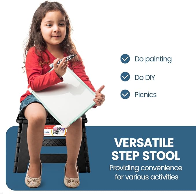 9 Inch Folding Step Stool 300 LB Capacity Non Slip Foot Stool with Handle Plastic Foldable Step Stools for Kids Stepping Stool for Bathroom Black Small Step Stool (1 PC Black) | Heavy Duty Foldable Stools, Lightweight, Holds 300 lb, for Toddler Kitchen... - Image 7