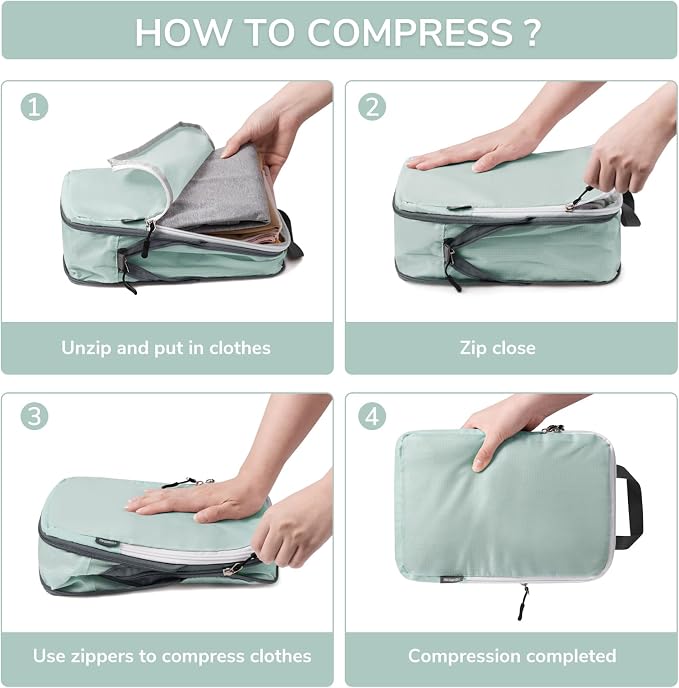 7 Set Compression Travel Packing Cubes for Suitcases, Grey Blue | Travel Essentials for Suitcase, Luggage Organizer Bags for Travel with Shoe Bag, Travel Bags for Shoes, Clothing - Image 3