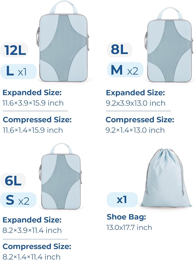 Bagsmart Compression Packing Cubes, Travel Bag Cruise Ship Essentials | Lightweight, Compressible Suitcase Organizer Set fit Standard Carry-On & Checked Luggage, 6 Set, 14 Set Washable Packing Bags - Image 5