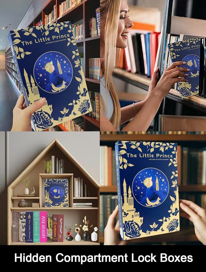 Book Safe with Key Lock - Hidden Compartment Security Box for Cash, Jewelry & Passports | Portable Steel Lockbox for Home, Office, Travel | 9.5"x6.2"x2.2" | Cosmetic Bag Included (The Little Prince) - Image 9