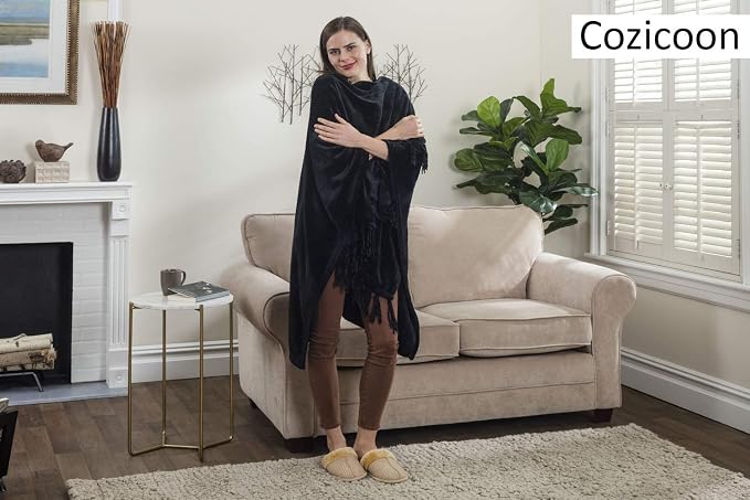 Travel Scarf for Women Airplane, Cozy Fleece Travel Wrap with Fringes, Perfect as a Travel Shawl or Office Blanket, Lightweight and Warm, Makes a Great Gift for Mom - Black - Image 5