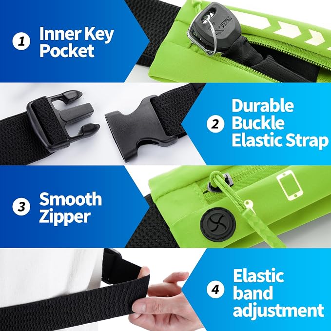 USHAKE Slim Running Belt for Women Men-Runners Phone Holder Fanny Pack, Adjustable, Bounce Free Waist Pouch bag for Workout, Money Belt, Run Gear Accessories Neo Green - Image 4