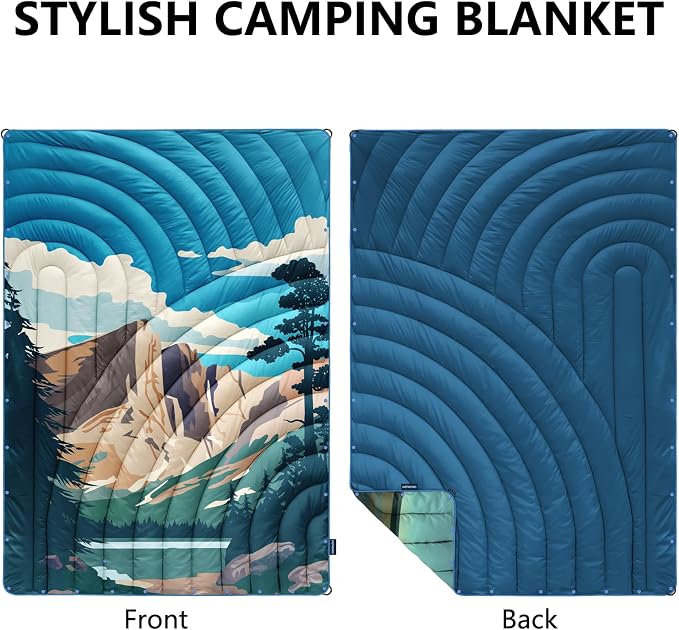 Puffy Camping Blanket,Large Camp Blanket Outdoor Camping Quilt Waterproof | Lightweight Printed Warm Packable Down Alternative Blanket for Camping,Traveling, Stadium, Hiking, Picnics - Image 2