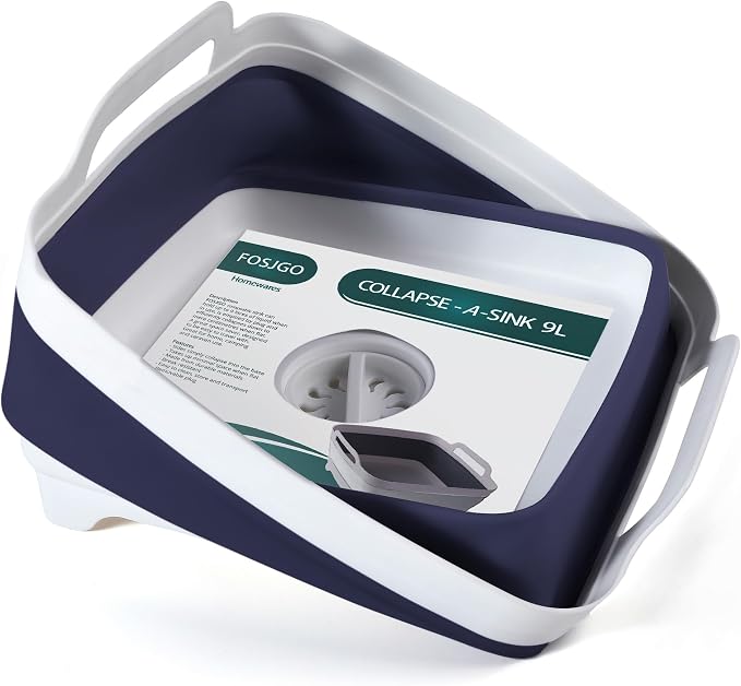 FOSJGO Collapsible Dish Basin with Drain Plug, Foldable Sink, 2.4 Gal (9L) | Space-Saving Wash Basin for Kitchen, Baby Bottles, Vegetable Washing, Camping, RV and Party Beverage Tubs - Image 3