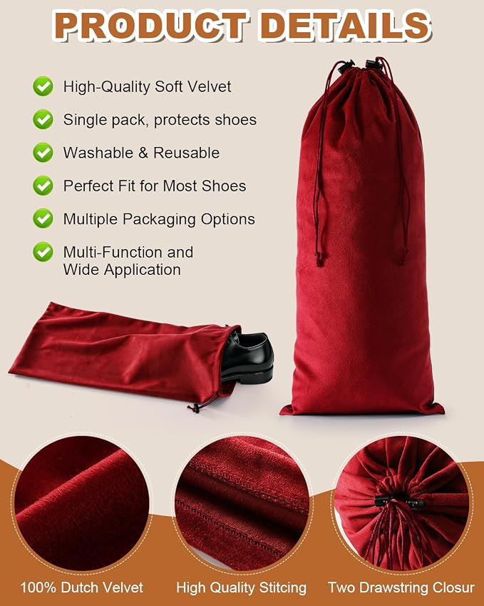 4 Pcs Single Shoe Bags for Travel, Dust Velvet Bag, Rio Red, 17.3x8.6 Inch | Washable & Reusable Travel Shoe Bags, Dustproof Shoe Bags with Drawstring Closure, Suitable for Travel, Home Storage - Image 2