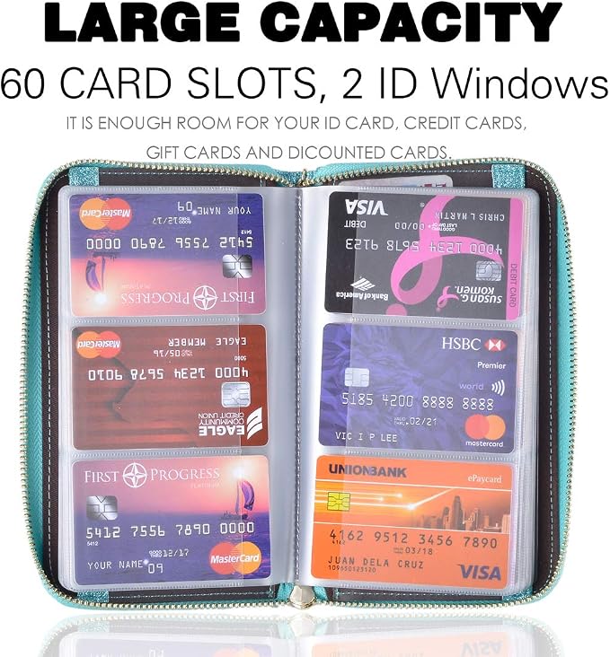 Easyoulife Credit Card Holder Wallet Womens Zipper Leather Case Purse RFID Blocking - Image 3