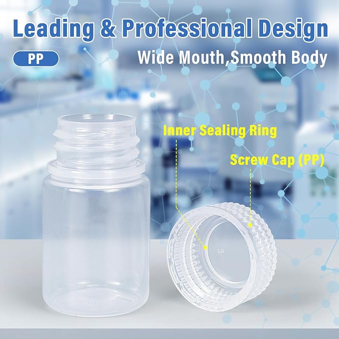 DEMORA 1 oz Small Plastic Bottles with Caps, Airtight Refillable Wide Mouth Travel Bottles for Toiletries, PP Food Grade Plastic Containers for Liquids Pill Sample Lab Reagent (Clear, 4 Pcs) - Image 2