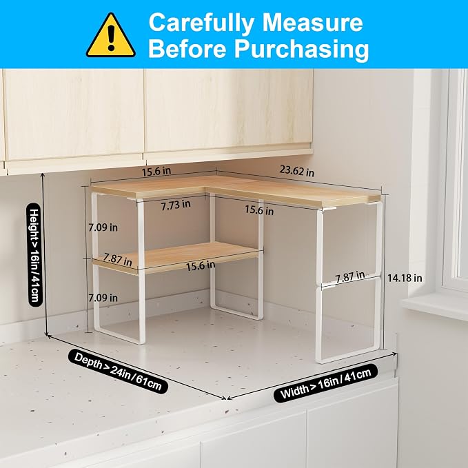 Golener Kitchen Counter Organizer, Countertop Shelf, Adjustable, Stackable | Kitchen Countertop Organizer, Spice Rack, 2-Tier Countertop Shelves, Corner Desk Shelf, Corner Counter Shelf, Natural Beige - Image 3