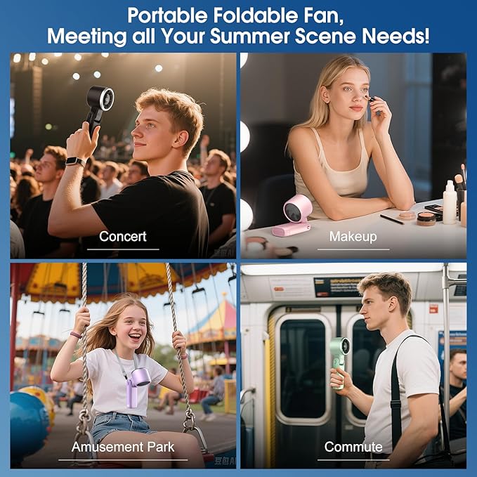 WHATOOK Portable Handheld Turbo Fan:12m/s Strong Wind 15000RPM High Speed Mini Fan, 4000mAh Battery Rechargeable Personal Fan with LED Display, 3 in 1 Foldable Fan for Travel Office Shopping, (Purple) - Image 5