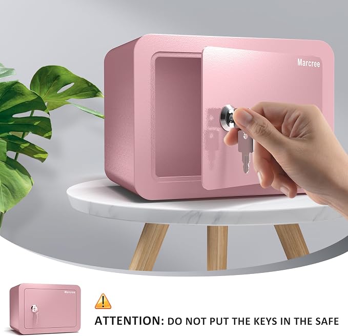 Marcree 0.23 Cubic Small Safe Box for Home, Mini Safes for Kids, Pink Safe | Security Cabinet Safes with Cutting-edge Bending, Lock Box with Keys for Money Cash, 6.69x 9.06x 6.69 Inches, Pink - Image 4