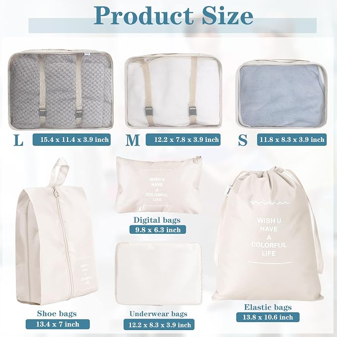 Reginary 28 Pcs Packing Cubes for Travel, 4 Sets Luggage Organizer Bags Foldable Suitcase Organizers for Vacation Cruise(Light Color) - Image 3