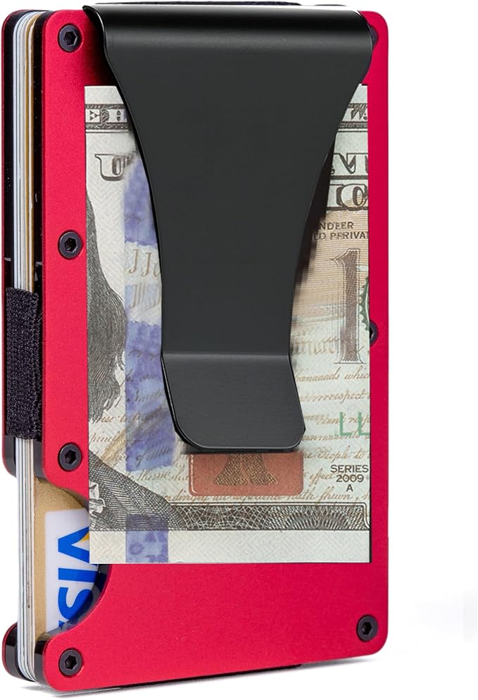 Slim Wallet for Men,RFID Blocking Minimalist Metal Wallet, Money Clip/Cash Holder, Front Pocket Aluminum Credit Card Holder, Ideal Gift for Men,Matte Red - Image 6