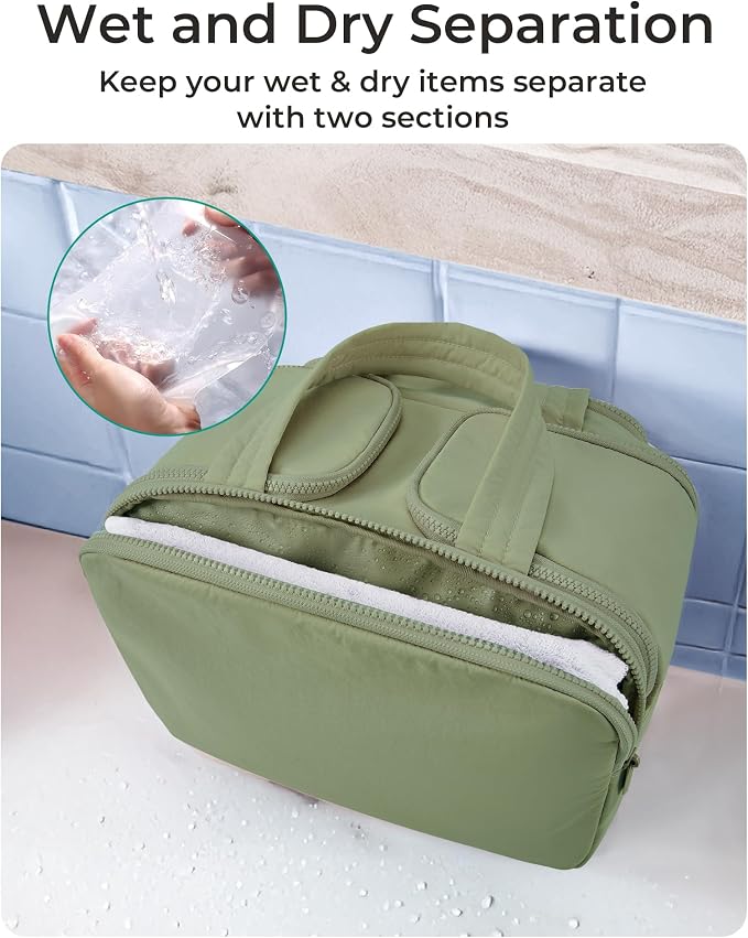 BAGSMART Travel Toiletry Bag, Lightweight Large Wide-open Travel Bag for Women, Puffy Cosmetic Makeup Bag Organizer with Handle for Accessories,Essentials, Toiletries, Green - Image 4