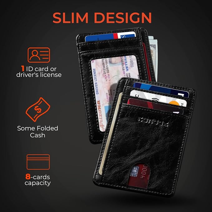 RUNBOX Slim Wallet for Men and Women, RFID Blocking Leather Card Holder | Minimalist 8-slot design fits IDs and credit cards in a thin profile for front pockets, purses, pants and travel - Image 3