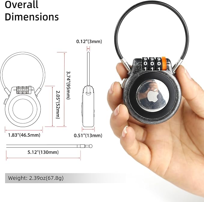 AirTag Holder with Combination Lock, Metal AirTag Lock Case Compatible with Apple Finder, Secure Tracker Tag Case Mount for Luggage, Suitcase, Backpack, Car, Outdoor Travel Gear Tracking - Image 2