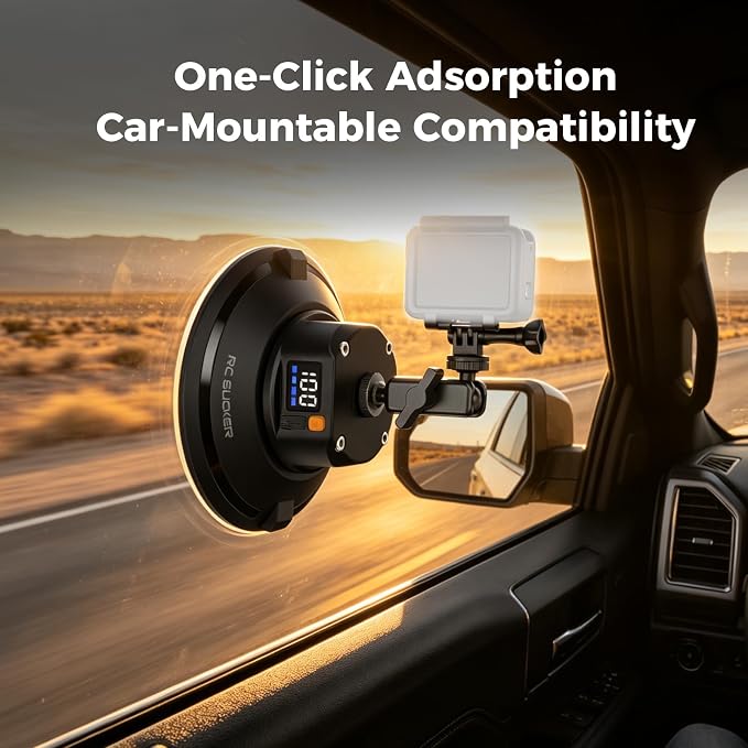 4.5" Electric Vacuum Suction Cup Camera Mount, 1/4" Thread Heavy-Duty Car Windshield Mount with Ball Head, 110LB Load for GoPro, Action Camera, Phone & DSLR Vlogging - Image 5