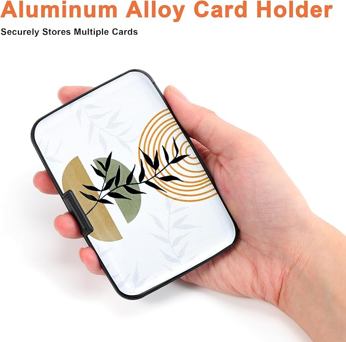 Mayski Credit Card Holder for Women RFID Blocking Wallet, Boho Leaves | Card Wallets for Women Small Mini Business Metal Accordion Aluminum Alloy Hard Case for Men - Image 3