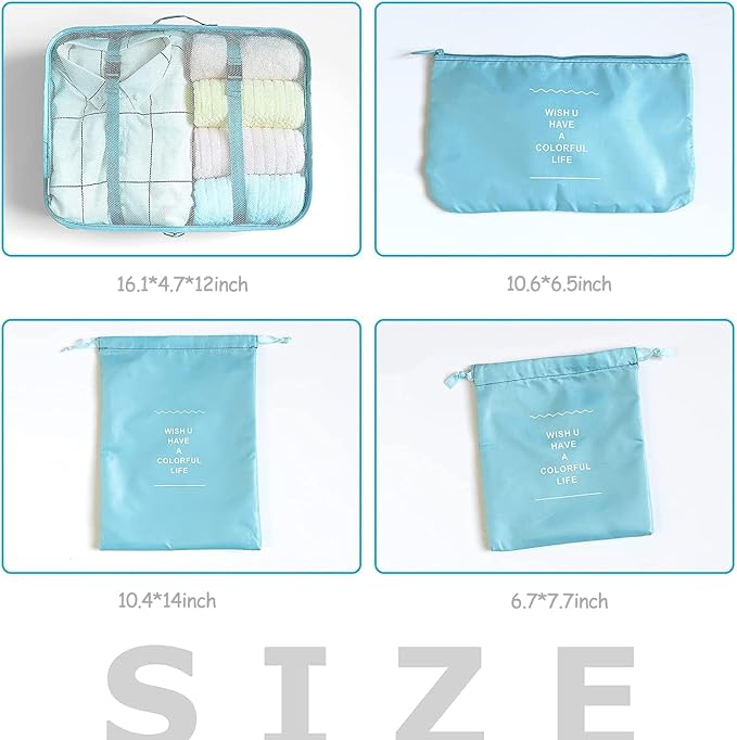 LANSKLBD 6/8 Set Packing Cubes for Suitcases Travel Luggage Packing Organizers,Travel Accessories Essentials Luggage Organizer with Shoe/Tioletry/Laundry Bag (Light Blue, 8 set) - Image 7