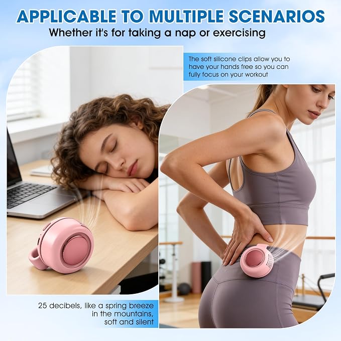 enterlent Portable Silent Mini Bladeless Electric Fan, Mini Whirlwind Fan for Waist Clip Fan (3-Speed), Hands-Free Neck Fan Suitable for Outdoor & Travel & Office, Travel Accessories (Pink) - Image 6