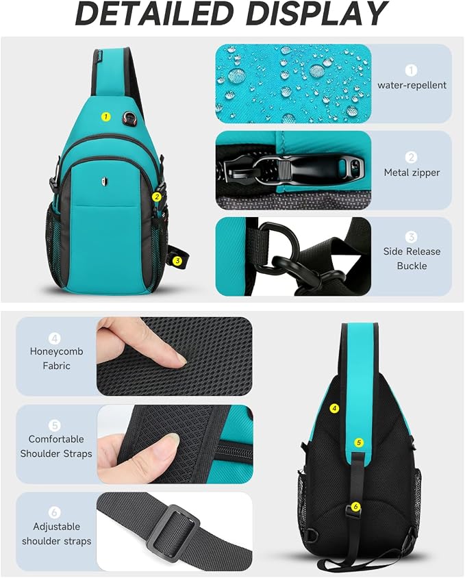 Sling Bag for Women, Turquoise Anti-Theft Crossbody Bag with Water Bottle Pocket, Summer Travel Essentials for Beach, Theme Park & College, Compatible with 11 inch iPad, Switch 2 | Versatile Daypack - Image 5
