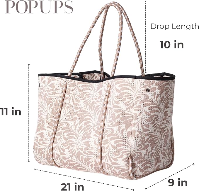 POPUPS Large Neoprene Tote Bag for Women - Everyday Designer Handbag for Travel Work and Beach with Pockets and Zipper Pouch - Image 3