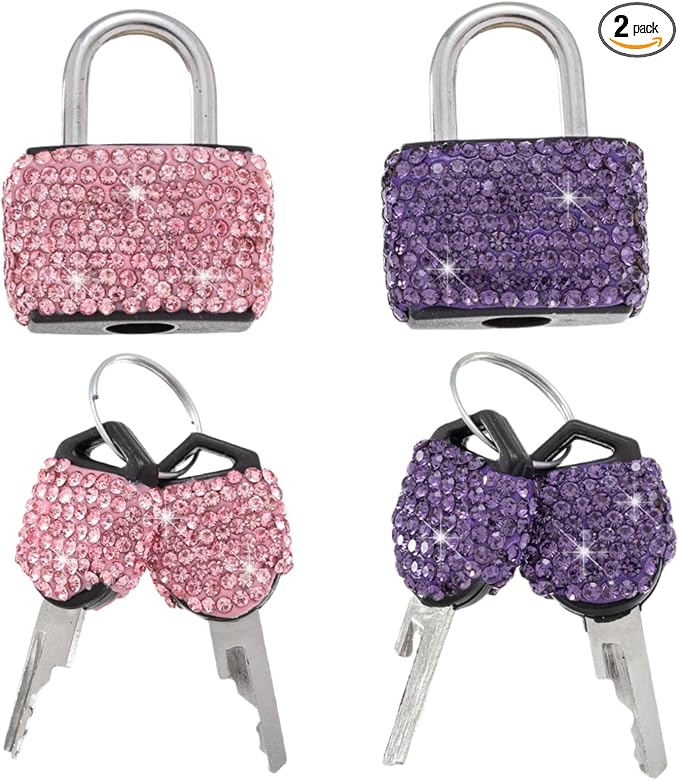 2 Pcs Small Locks with Keys Mini Luggage Locks Bling Keyed Padlock with Key Metal Lock for Locker Suitcase,Backpack,Boxes,Laptop Bag(Pink+Purple) by EveryBling
