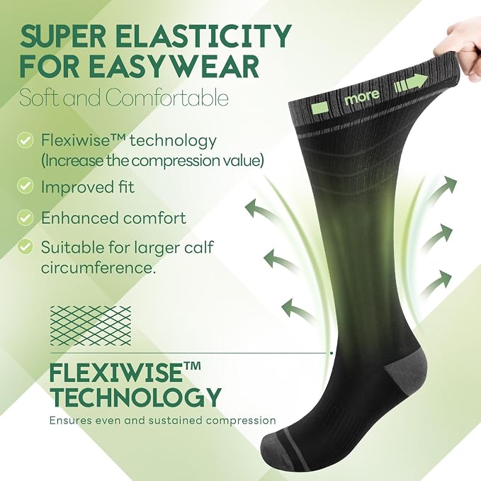 SONORAN Bamboo Viscose Compression Socks for Women & Men (3 Pairs) 15-20 mmHg Knee High Support for Nurses, Travel, Pregnant - Image 3