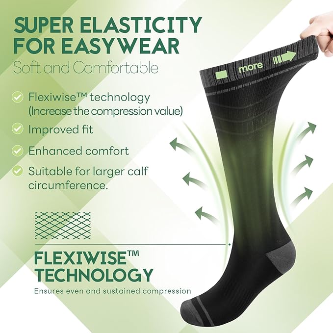 SONORAN Bamboo Viscose Compression Socks for Women & Men (3 Pairs) 15-20 mmHg Knee High Support for Nurses, Travel, Pregnant - Image 3