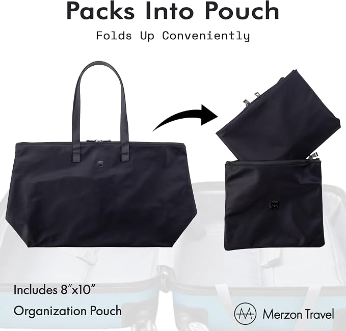 Bobbi Tote | 48L | TOTE-257 Black | Foldable/Packable Carry-On Personal Item, Trolley Sleeve, Sturdy Water-Resistant Nylon, Fits Under Airline Seat, TSA Friendly - Image 6