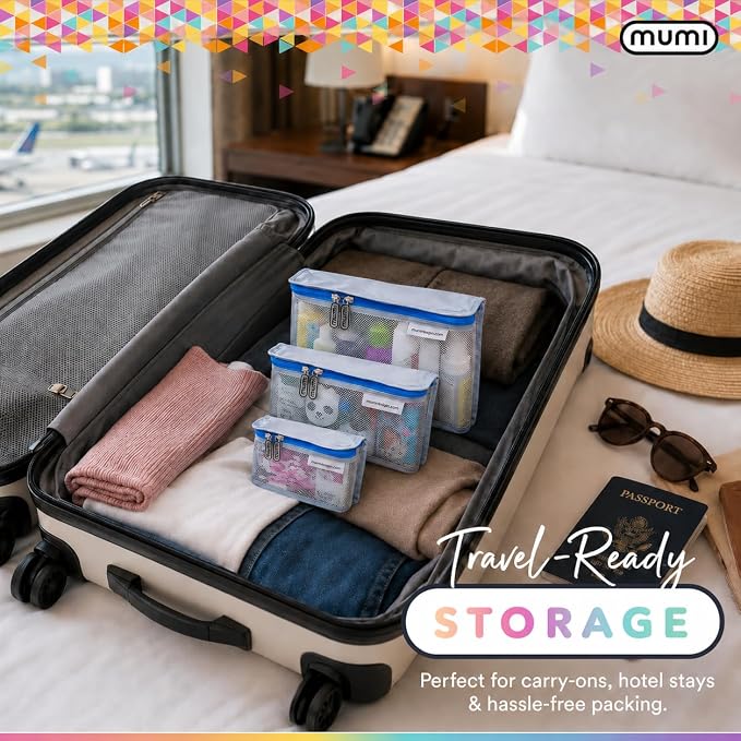 MUMI Travel Toiletry Bag Set of 3 - Clear TSA Approved, Aqua | Water-resistant makeup organizer pouches for skincare, cosmetics & travel accessories - Image 6
