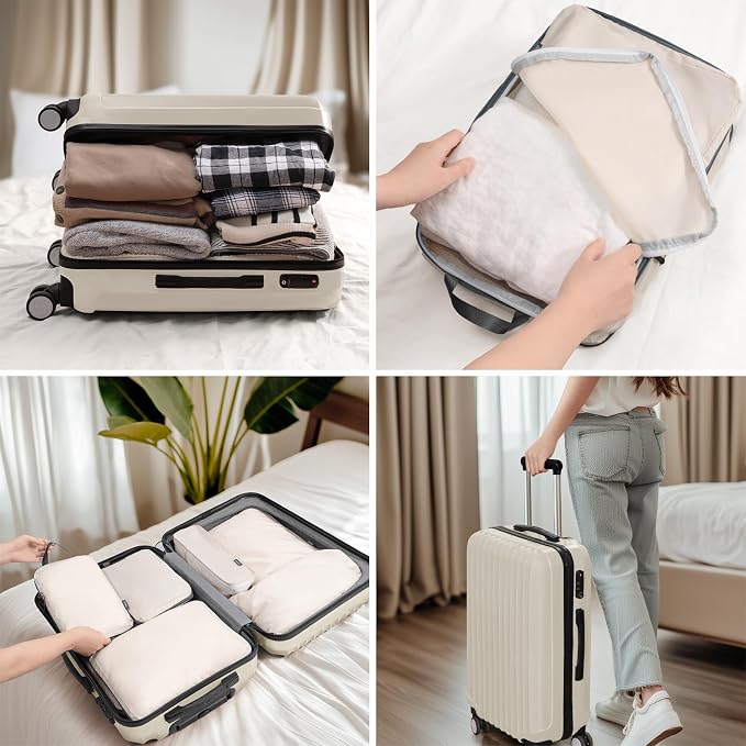 7 Set Packing Cubes for Travel Women, Suitcase Organizer, Beige | Travel Essentials for Suitcase, Luggage Organizer Bags for Travel with Shoe Bag, Travel Bags for Shoes, Clothing - Image 7