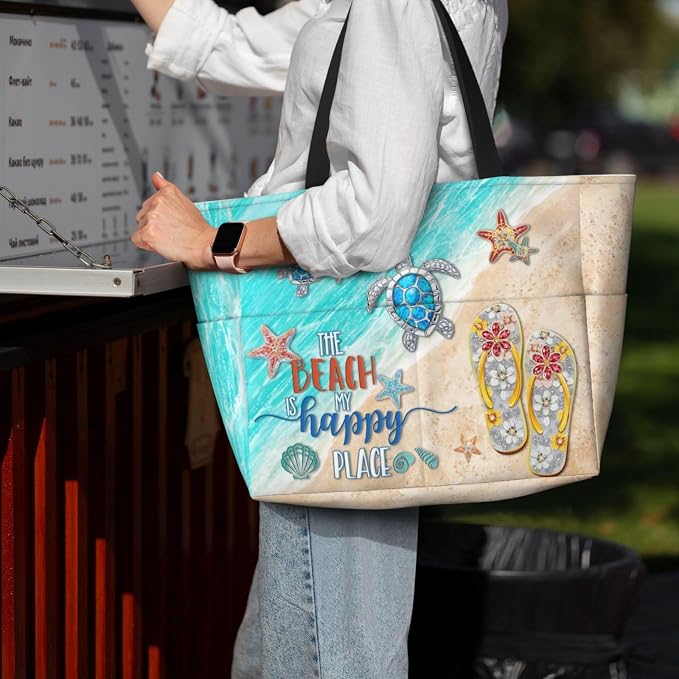 Beach Bag Tote Bags Waterproof Sandproof for Women Large Beach Tote Pool Bag Foldable with Zipper for Travel Weekend - Image 7