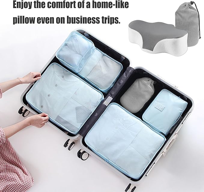 Bespilow Travel Size Cervical Neck Pillow for Sleeping,Ergonomic Support | Small Comfortable Contour Memory Foam Pillows for Neck Pain Relief, Compact Camping Pillow for RV, Road Trip, Cooling Cover - Image 6