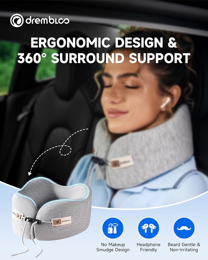 Travel Neck Pillow for Airplane, Premium Memory Foam 360° Ergonomic Support for Sleeping on Long Flights, Compact Portable Sleep Essential with Comfortable Cover for Cars, Office Naps & Home Use - Image 7
