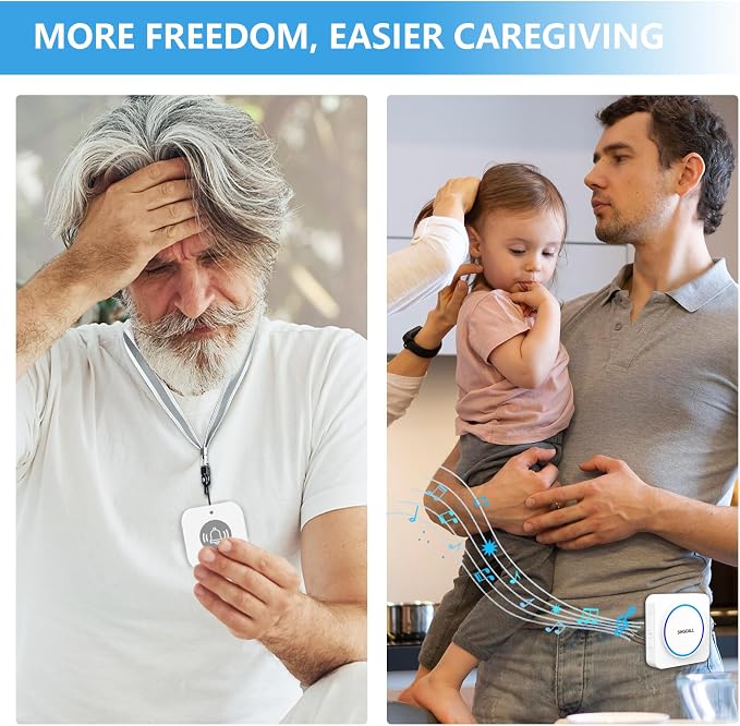 Wireless Portable Caregiver Pager Panic Emergency Call Button | Personal Alarm for Elderly/Kids/Pregnant/Patients, Detachable Lanyard, 2-Pack Alert Bells, Can't Be Used Alone - Image 4