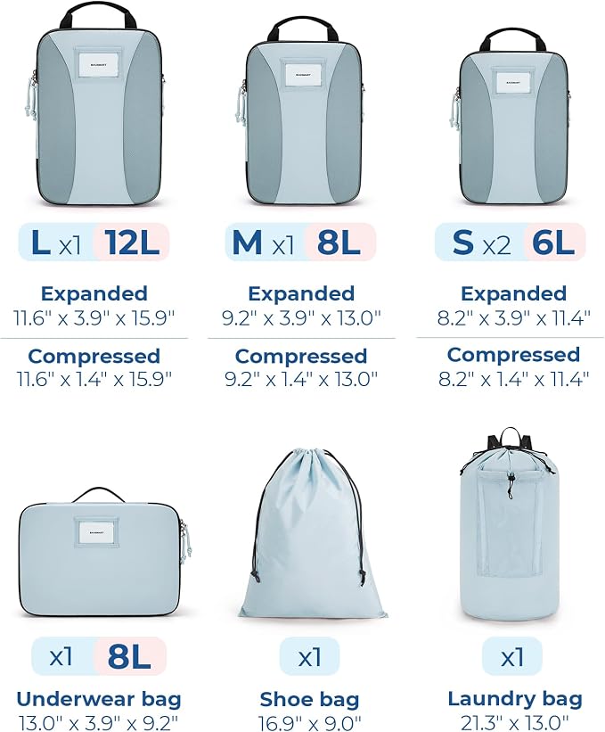 BAGSMART Compression Packing Cubes, 6 PCS Packing Cubes for Suitcases, Travel Bags Organizer for Luggage, Lightweight Packing Cube for Travel Essentials - Image 4
