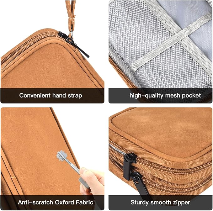 CAAORDKSO Universal Electronics Accessories Carrying Case, Electronic Cable Organizer Bag, Travel Cable Accessories Bag Pouch for Cable, USB, Cord, Charger, Phone, Power Bank, Earphone (Brown, Large) - Image 4