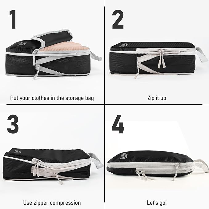 6 Set Compression Packing Cubes, Suitcase Organizer, Lightweight Travel Essentials, Compression Bags For Travel Accessories Luggage Storage Set (6Pcs, Black) - Image 3