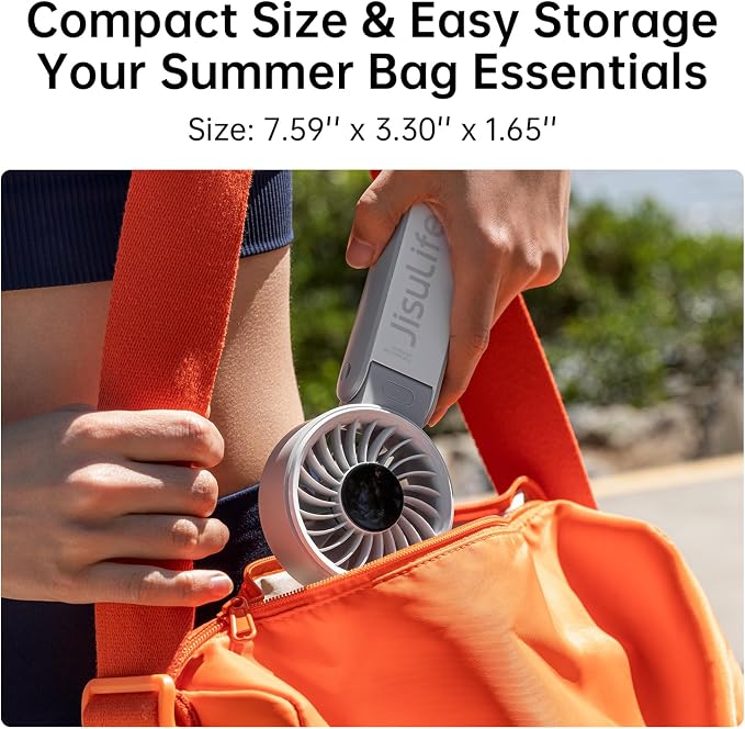 JISULIFE Portable Handheld Fan Life7: 3-in-1 Hand, Desk & Neck Fan-Gery | 19.5H Max Cooling, 5-Speed, LED Display, 5000mAh Rechargeable,USB Foldable Fan for Travel/Concerts/Cruise/Sports Events/Gifts - Image 8