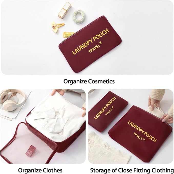 6 Set Packing Cubes for Travel Luggage Packing Bags Reusable Lightweight Suitcase Organizer Cubes Set for Travel Accessories (Wine Red) - Image 8