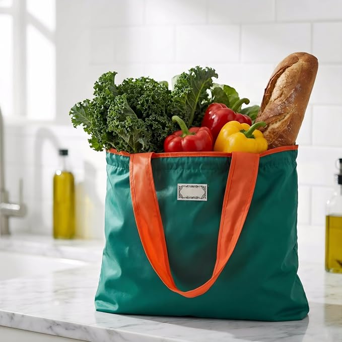 Covzoe 4 Pack Reusable Shopping Bags with Handles | Foldable Grocery Bags Fits in Pocket, Large Washable Tote Bag Beach Bag for Kitchen Travel Shopping, Drawstring Closure - Image 2