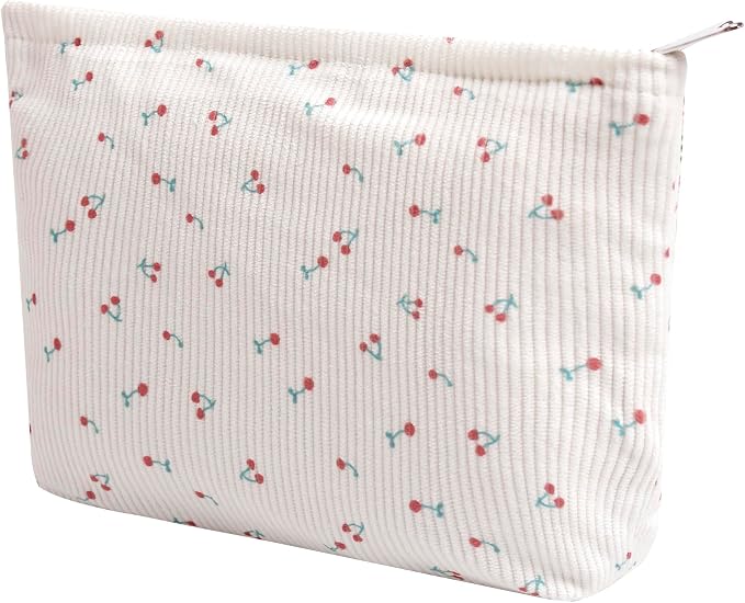 Cosmetic Bags for Women - Corduroy Cosmetic Bag Aesthetic Women Handbags Purses Smile Dots Makeup Organizer Storage Makeup Bag Girls Case Bags (Flowers-Cherry) by Gardsell