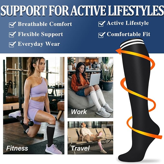 Sooverki Compression Socks for Women and Men Circulation (3/4 Pairs) is Best Support for Running Athletic Cycling Hiking - Image 3