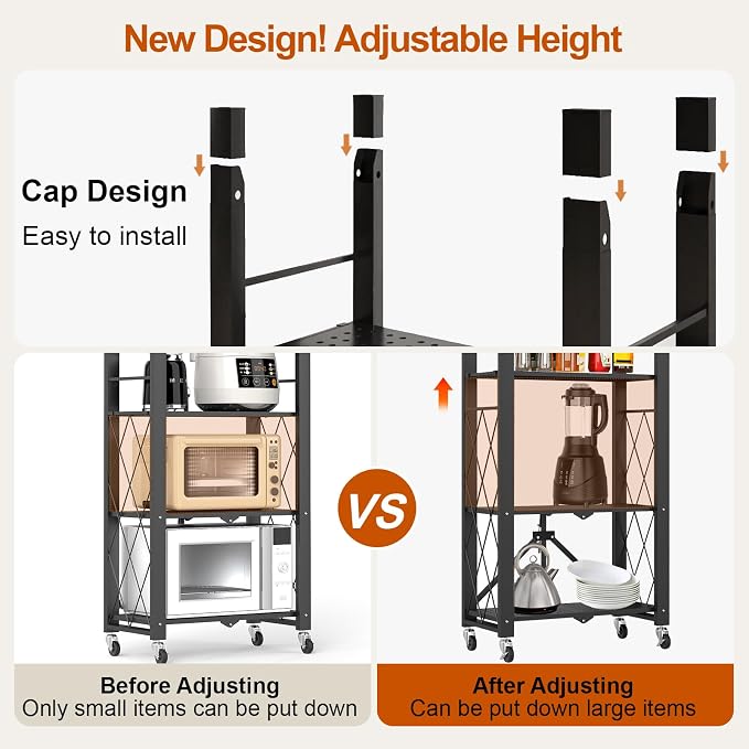 6-Tier Foldable Storage Shelves with Wheels Folding Bookshelf no Assembly | Folding Metal Shelf Unit, Collapsible Shelves for Craft Shows for Kitchen, Bedroom, Living Room, Black - Image 6