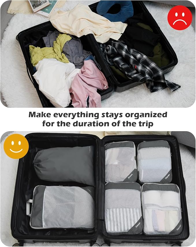 Gonex Compression Packing Cubes for Travel, Mesh Bags Luggage Organizers | Set of 4/5/6/7/10 for Essentials, Extensible, Fits 20"Carry-on Suitcases, See-through Mesh, Double Zipper Compression - Image 8