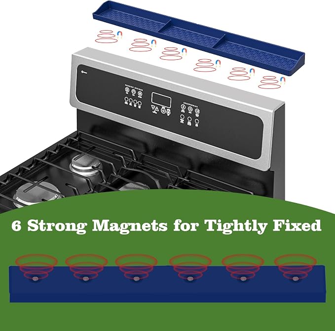 Stove Top Shelf 30Inch-Silicone Material Magnetic Shelf for Stove-Navy Blue | 3 Functional Partitions,Heat Resistant Kitchen Spice Rack Organizer - Image 3