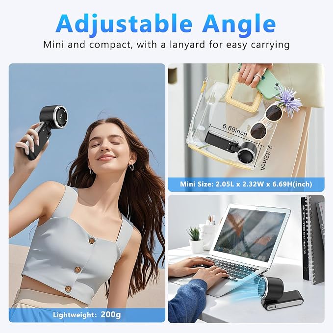 COO Portable Handheld Turbo Fan, 5-Speed Rechargeable Personal Fan | 180° Foldable 3 IN 1 Design with LED Display, Mini Desk Fan for Office, Travel & Outdoor Activities, Black - Image 5
