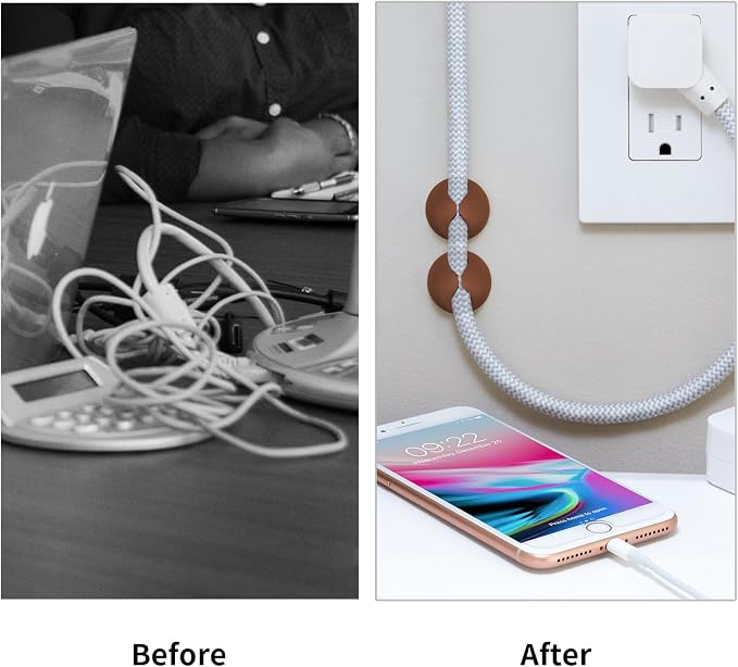 12PCS Coffee Adhesive Cable Clips Cord Organizer for Wire Management | Residue-Free Strong Adhesive, No-Drill Install, For Charger Headphone Cords, Home Office Desk Car Nightstand, Wire Organizer - Image 5