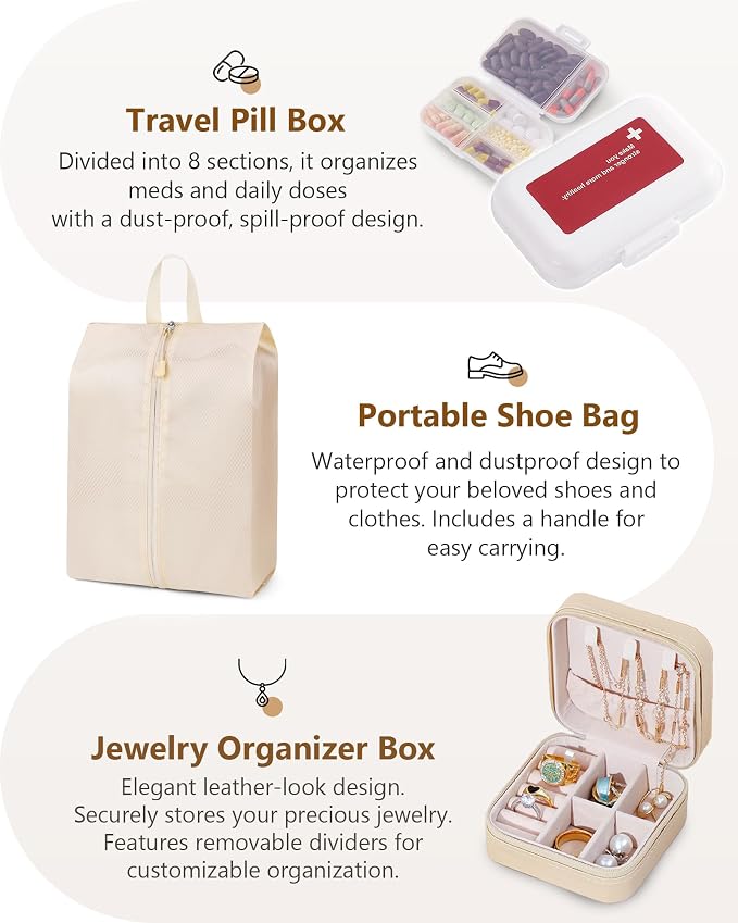 12pc Compression Packing Cubes for Suitcases, Expandable Travel Organizer Bags Set for Luggage, Lightweight Carry On Essentials, Beige - Image 7