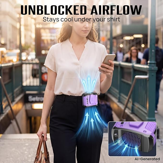 AJVV Portable Waist Fan Wearable Belt Fan Clip on Fan for Shirt, 40H Max Personal Cooling, for Camping, Outdoor, Jobsite, Travel, Black (Violet) - Image 8